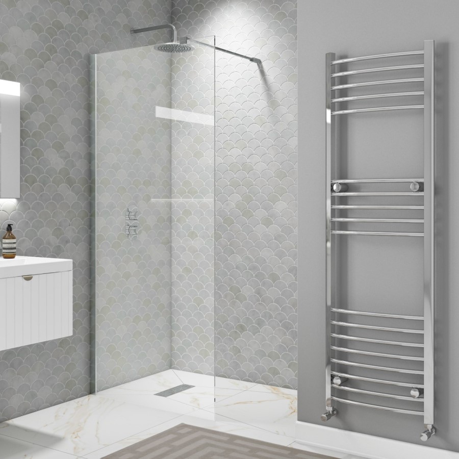 GRADE A1 - Wetroom Panel 800mm Chrome 8mm Glass - Corvus Range