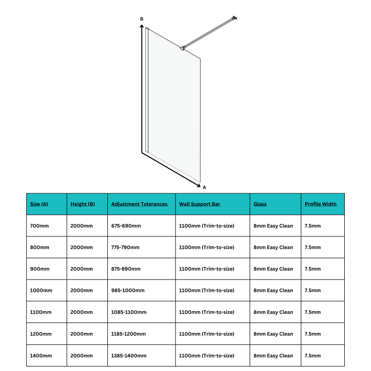 900mm Chrome Shower Screen for Wetroom & Walk In Shower - Corvus