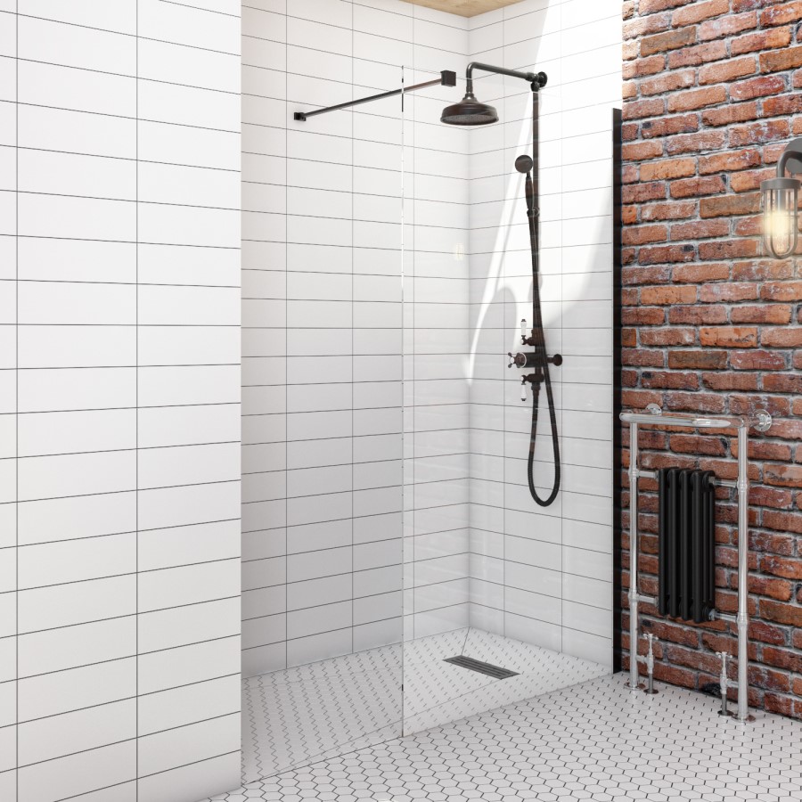 GRADE A1 - Matt Black Wetroom Panel 1200mm 8mm Glass - Corvus Range