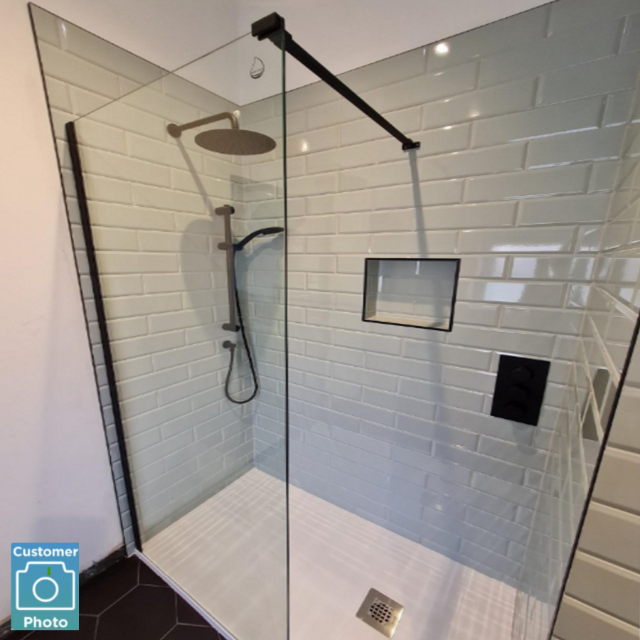 GRADE A2 - 1200mm Black Frameless Wet Room Shower Screen - Corvus