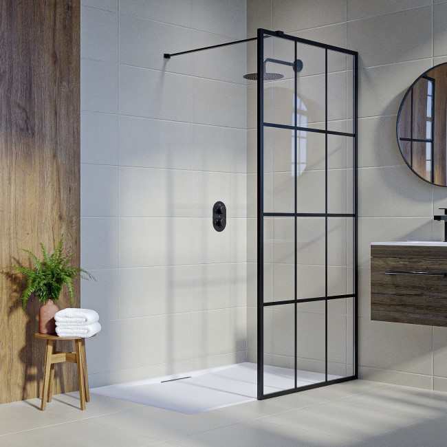 1000mm Black Grid Shower Screen for Wetroom & Walk In Shower - Nova