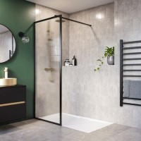 1200mm Black Fluted Glass Wet Room Shower Screen - Volan