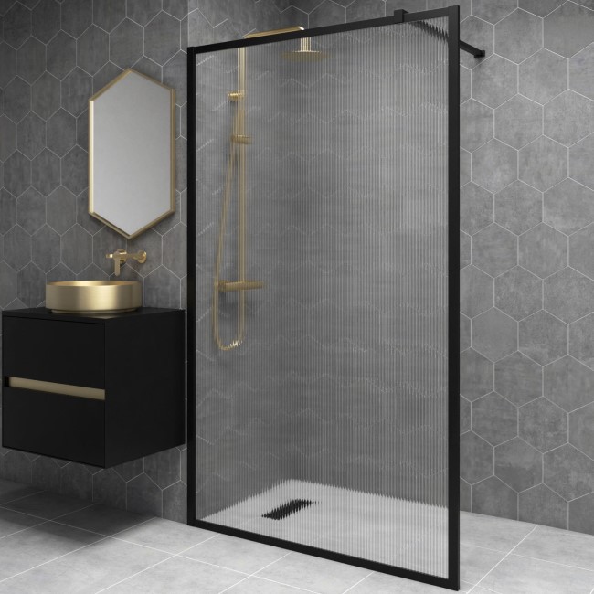 1200mm Black Fluted Glass Wet Room Shower Screen - Volan