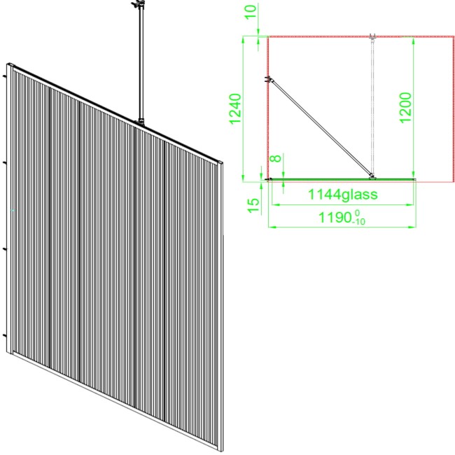 1200mm Black Fluted Glass Wet Room Shower Screen - Volan