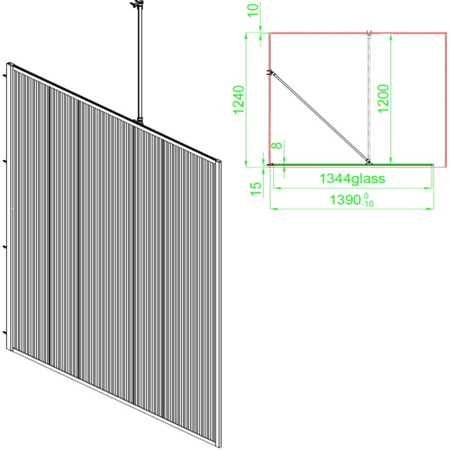 GRADE A1 - 1400mm Black Fluted Glass Wet Room Shower Screen - Volan