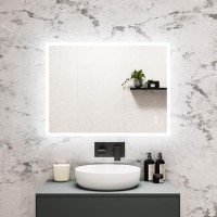 Rectangular Heated Bathroom Mirror with Lights Shaver Socket & Bluetooth Speaker 800 x 600mm - Divine