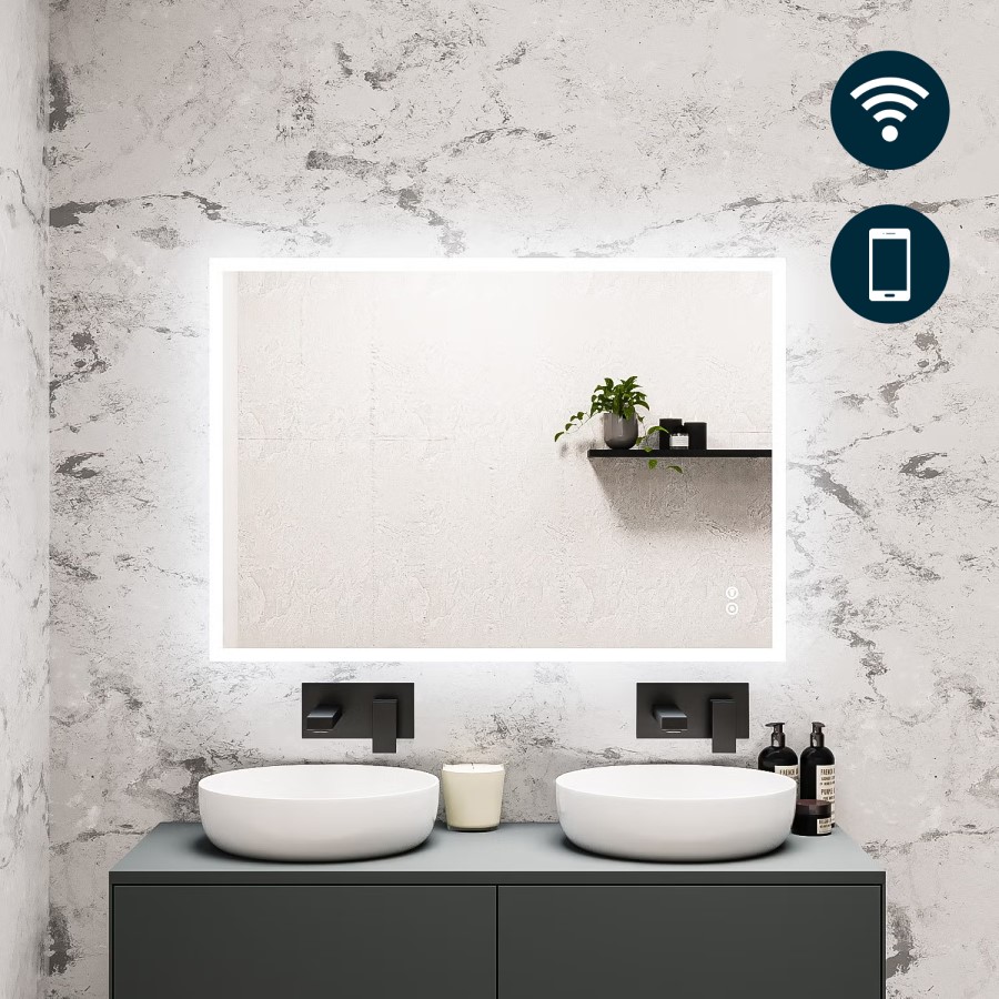 GRADE A1 - Rectangular LED Bathroom Mirror with Bluetooth & Shaver Socket 1000 x 700mm - Divine