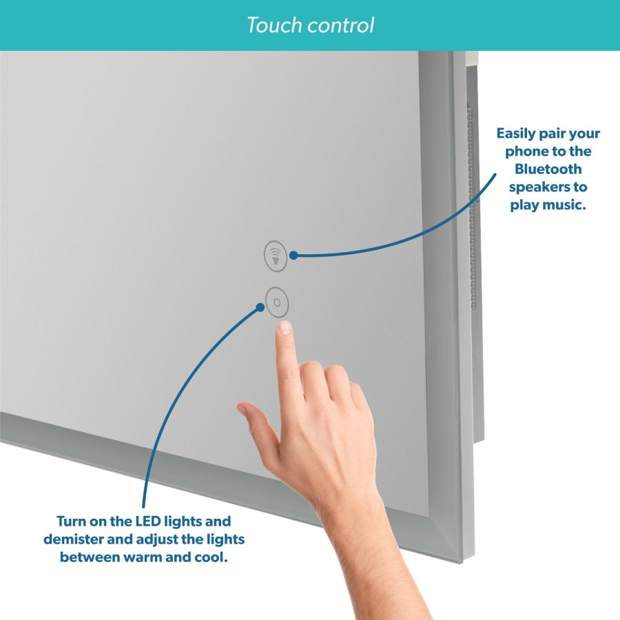 Rectangular Heated Bathroom Mirror with Lights Shaver Socket & Bluetooth Speaker 1000 x 700mm - Divine