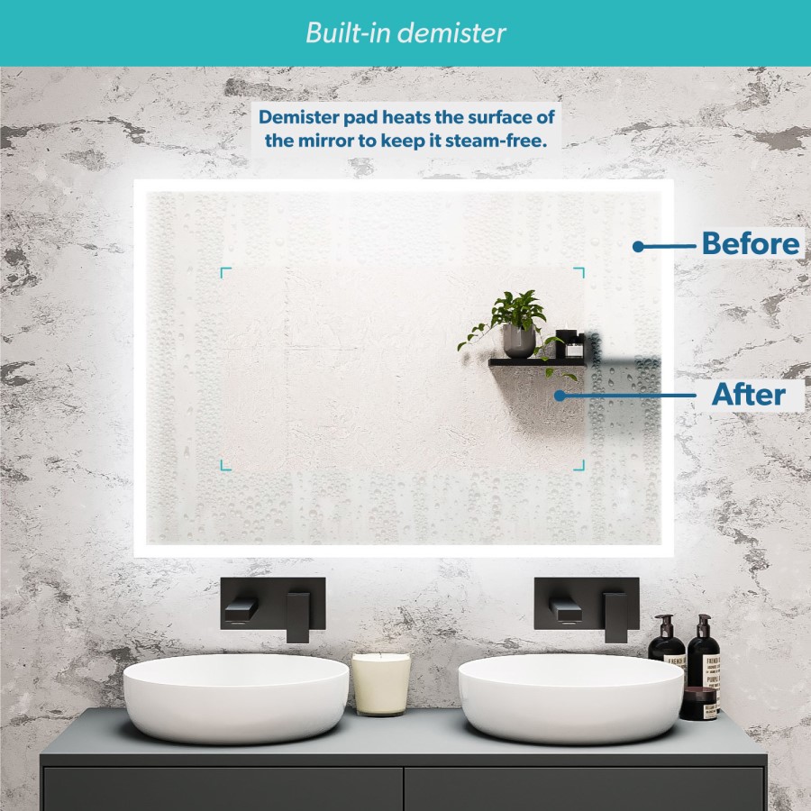 GRADE A1 - Rectangular LED Bathroom Mirror with Bluetooth & Shaver Socket 1000 x 700mm - Divine