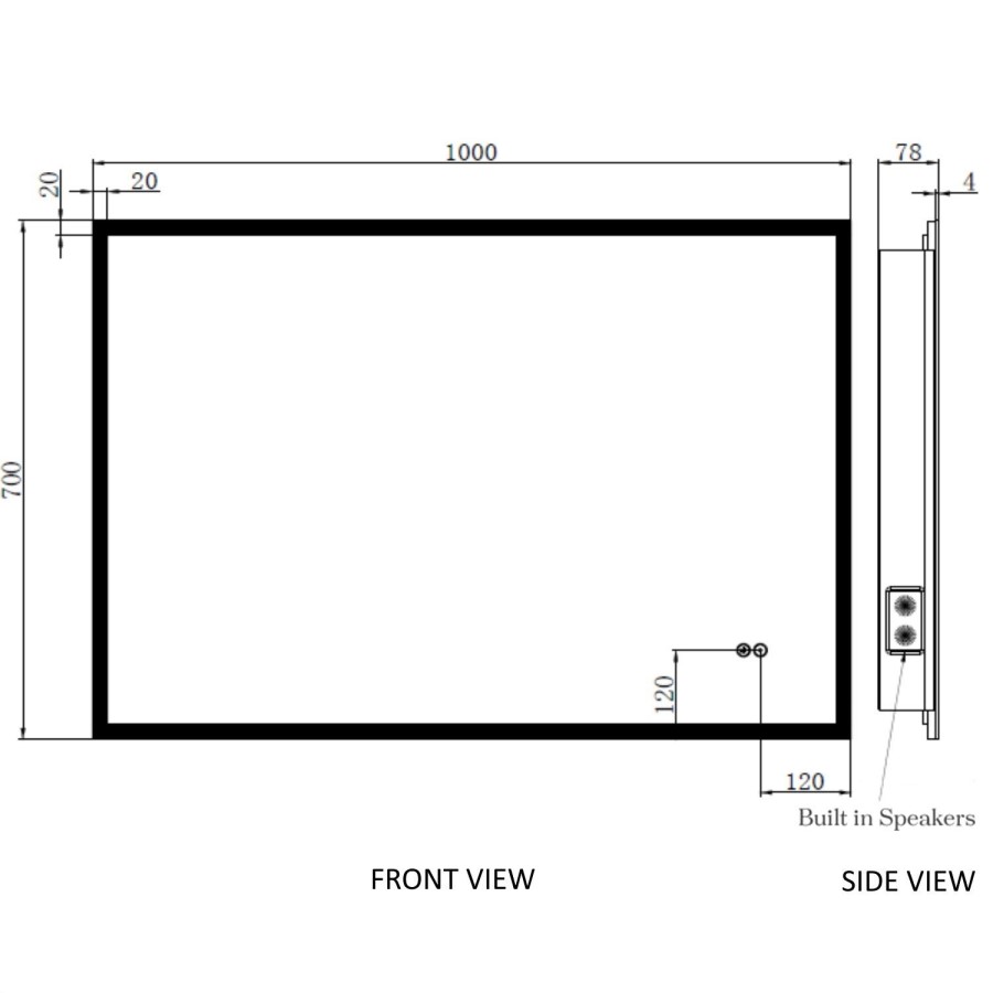 Rectangular Heated Bathroom Mirror with Lights Shaver Socket & Bluetooth Speaker 1000 x 700mm - Divine