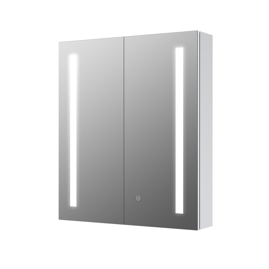 GRADE A2 - Double Door Chrome Mirrored Bathroom Cabinet with Lights 800 x 700mm - Capricorn