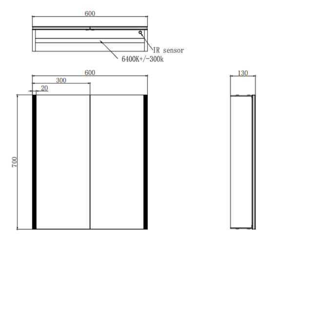 Double Door Chrome Mirrored Bathroom Cabinet with Lights and Shaver Socket 600 x 700mm - Mizar