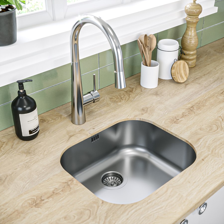 GRADE A2 - Single Bowl Undermount Chrome Stainless Steel Kitchen Sink - Ava