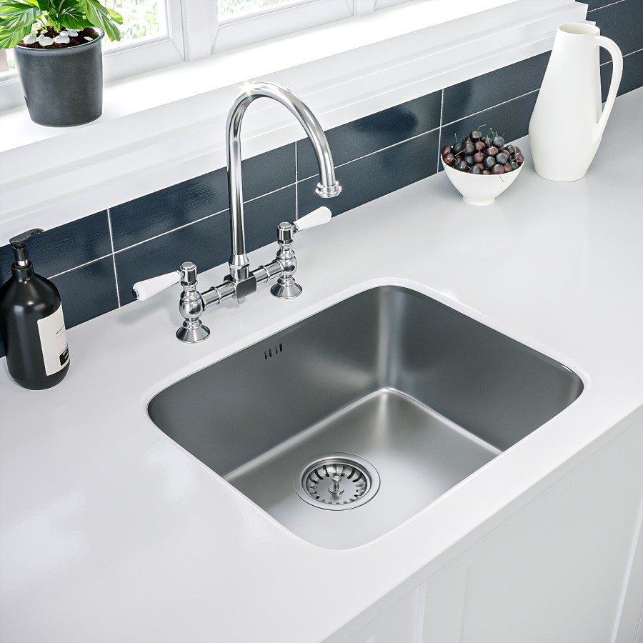 GRADE A1 - Single Bowl Undermount Chrome Stainless Steel Kitchen Sink - Enza Isabella