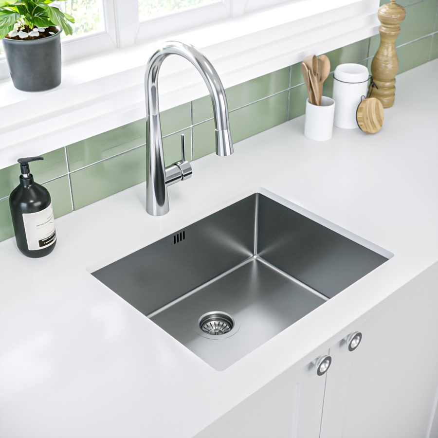 GRADE A1 - Single Bowl Undermount and Inset Chrome Stainless Steel Kitchen Sink - Enza Yara