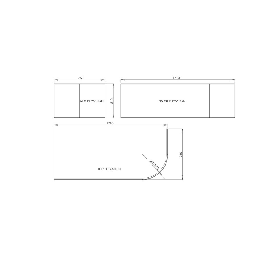 1700mm J Shaped Acrylic Bath Panel - Jersey