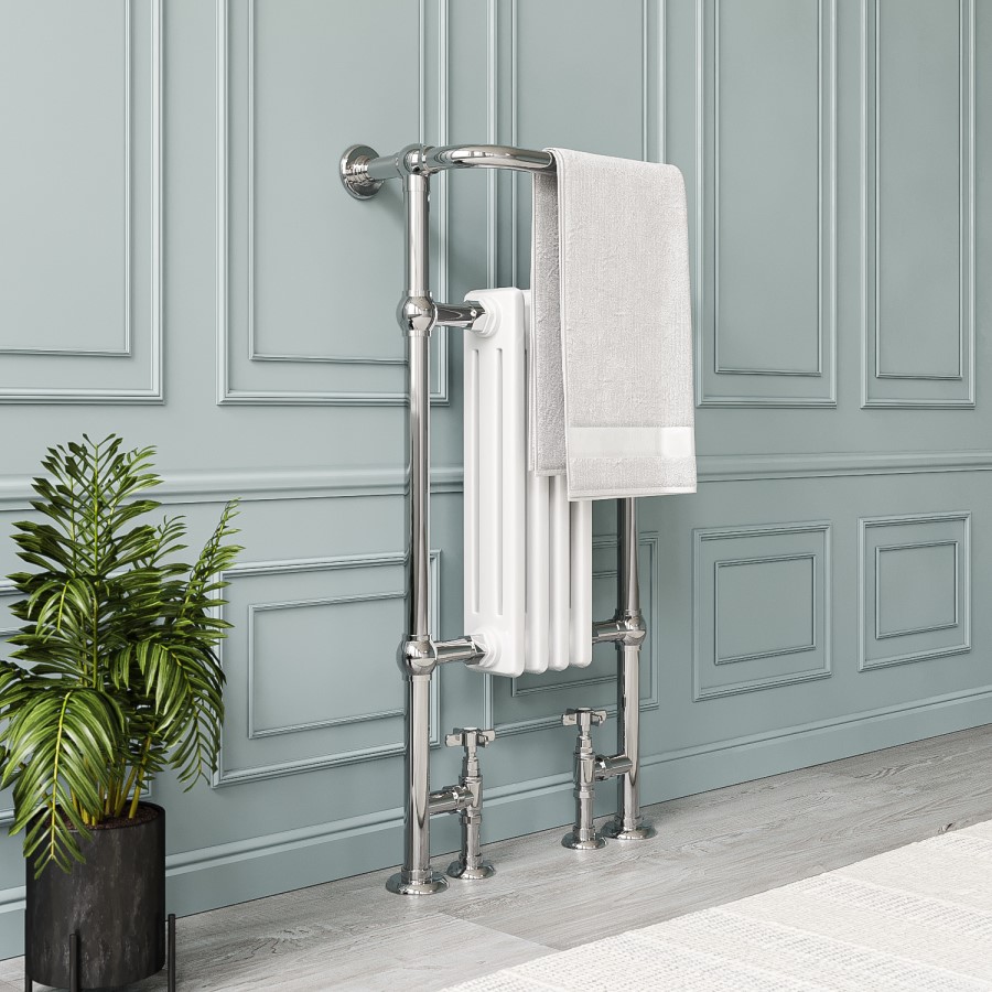 GRADE A1 - Chrome and White Traditional Heated Towel Rail Radiator 952 x 479mm - Regent