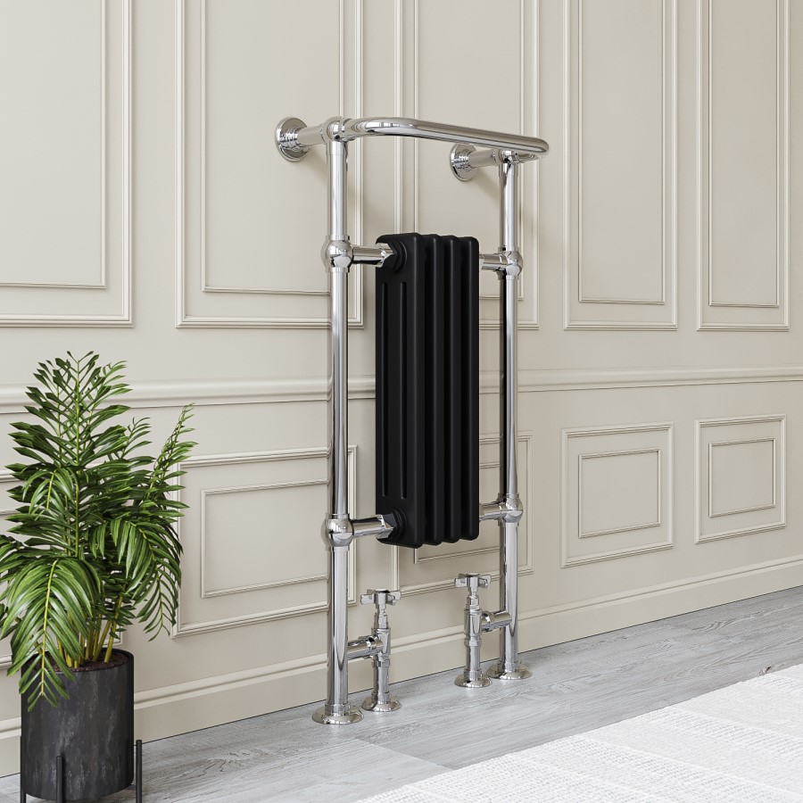 GRADE A1 - Regent Chrome and Black Heated Towel Rail - 952 x 479mm