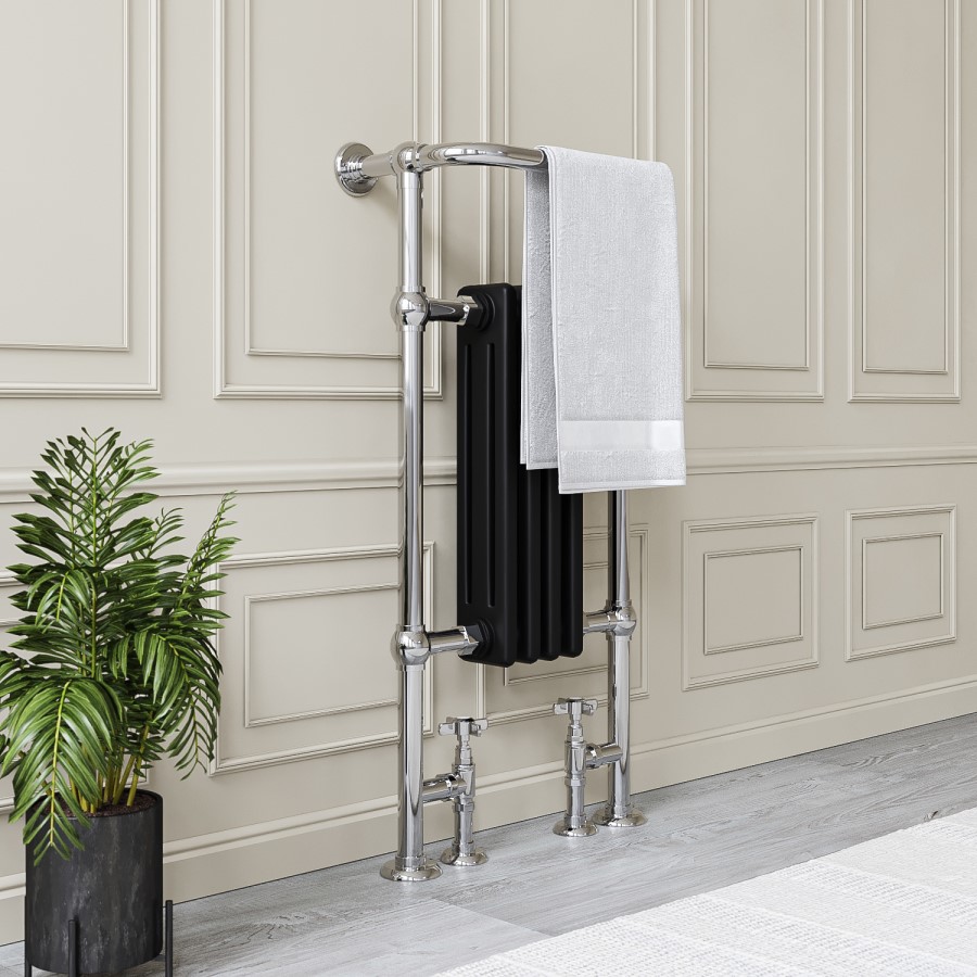 GRADE A1 - Regent Chrome and Black Heated Towel Rail - 952 x 479mm