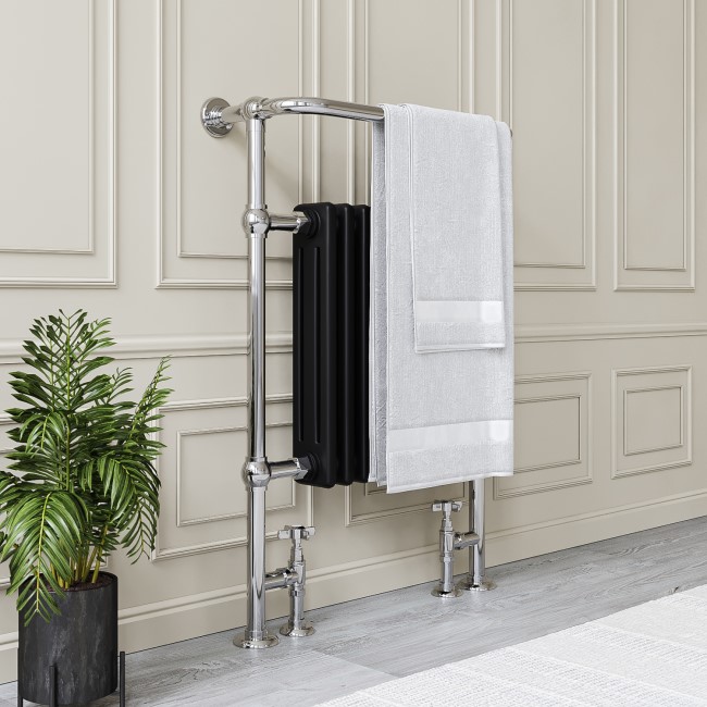 GRADE A1 - Regent Chrome and Black Heated Towel Rail - 952 x 659mm