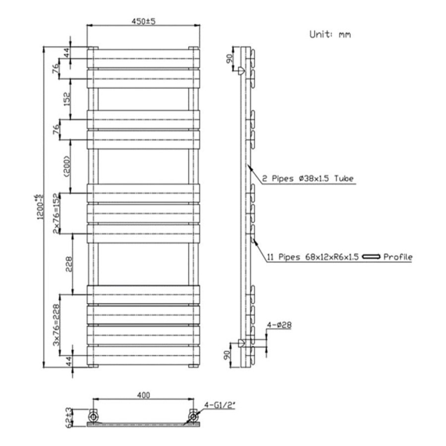 GRADE A1 - Chrome Heated Towel Rail Radiator 1200 x 450mm - Tundra