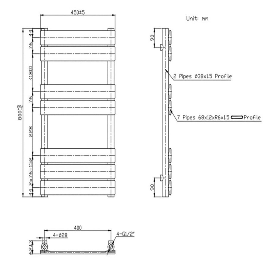 Anthracite Towel Radiator 800 x 450mm - Tundra