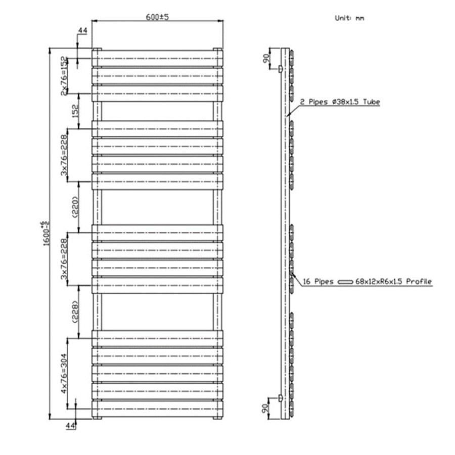 GRADE A1 - Tundra Anthracite Heated Towel Rail - 1600 x 600mm