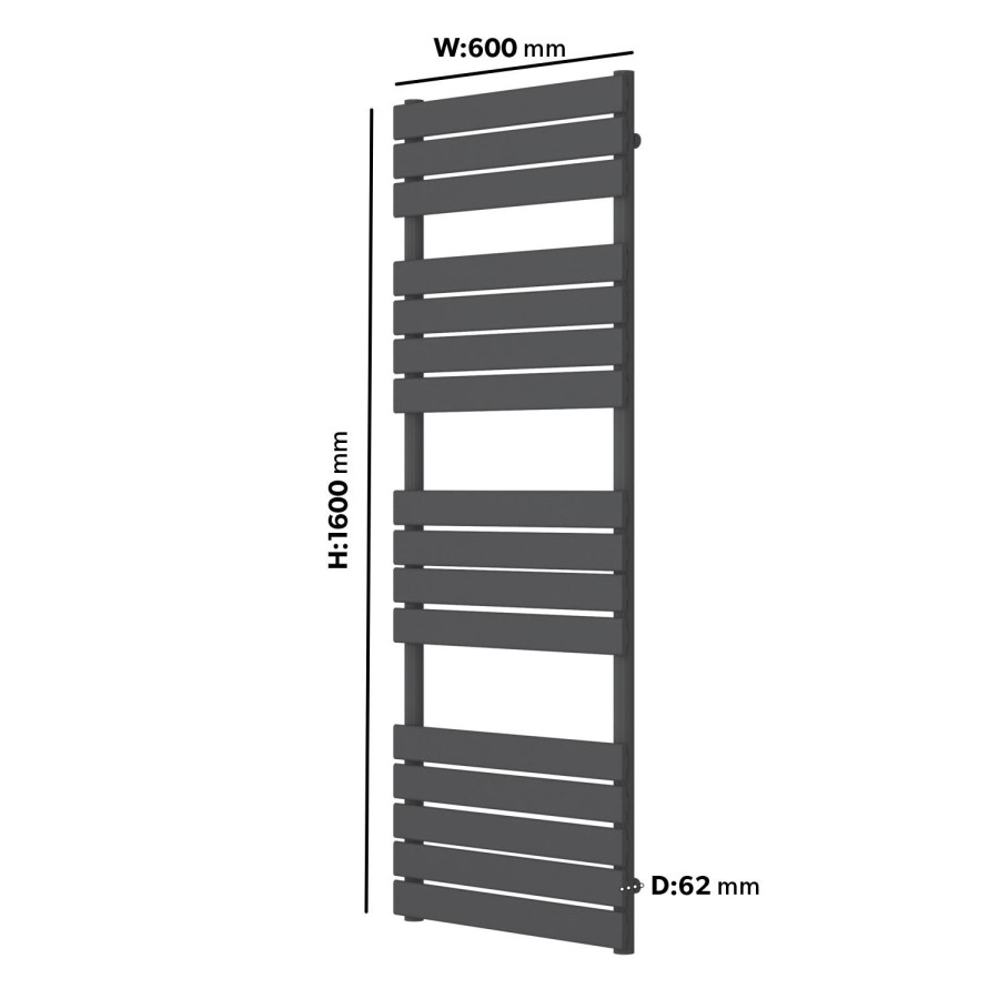 GRADE A1 - Tundra Anthracite Heated Towel Rail - 1600 x 600mm