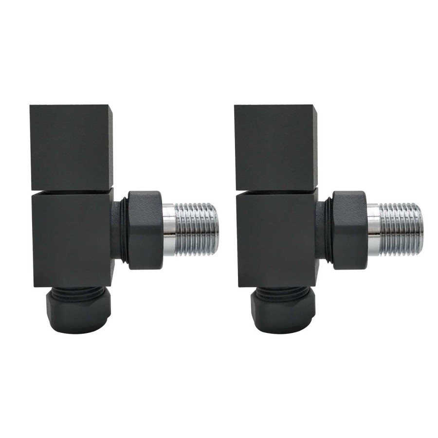 GRADE A2 - Anthracite Square Angled Radiator Valves - For Pipework Which Comes From The Wall