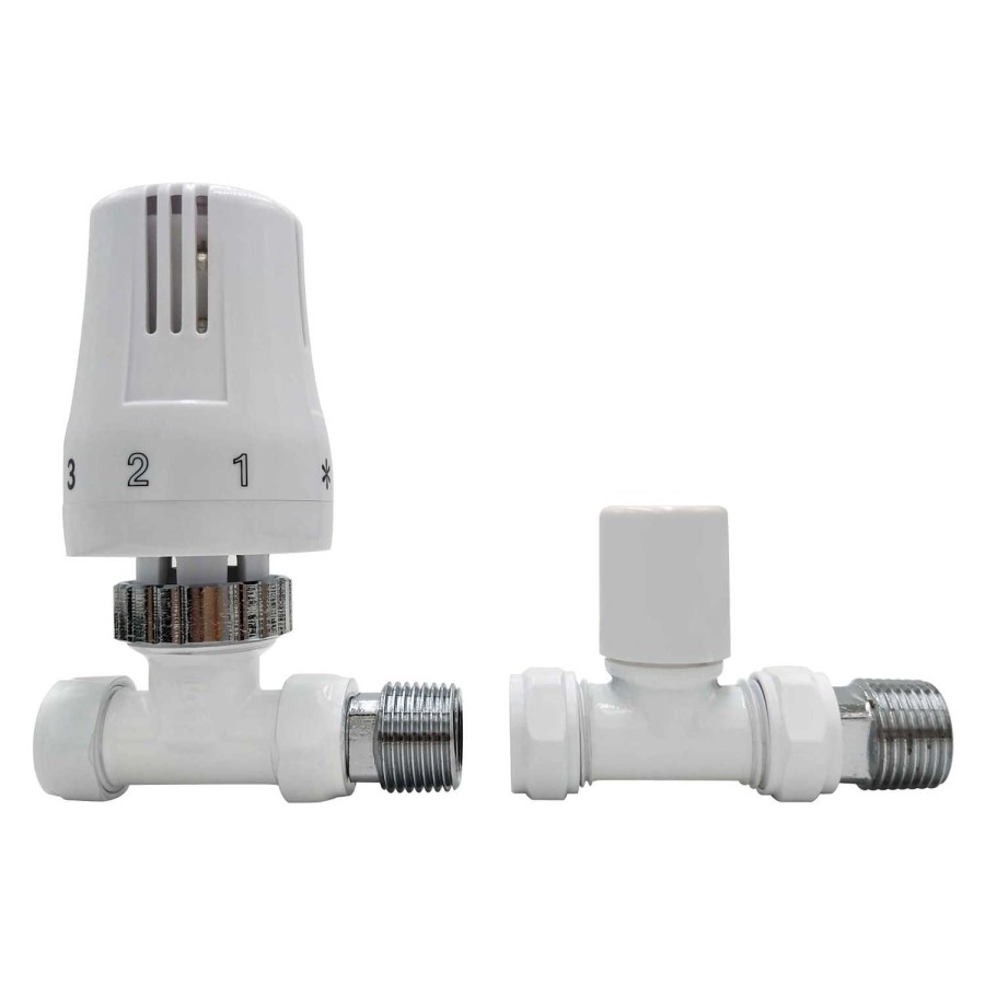 GRADE A1 - White Thermostatic Straight Radiator Valves