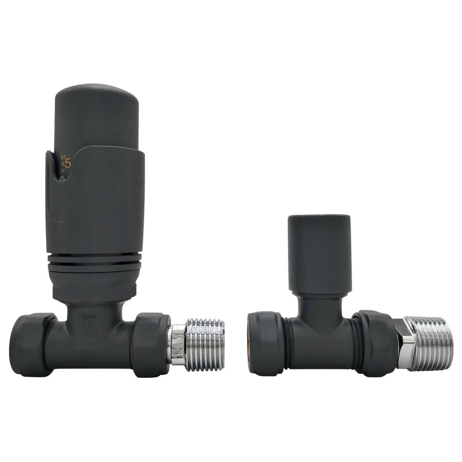 GRADE A1 - Anthracite Thermostatic Straight Radiator Valves