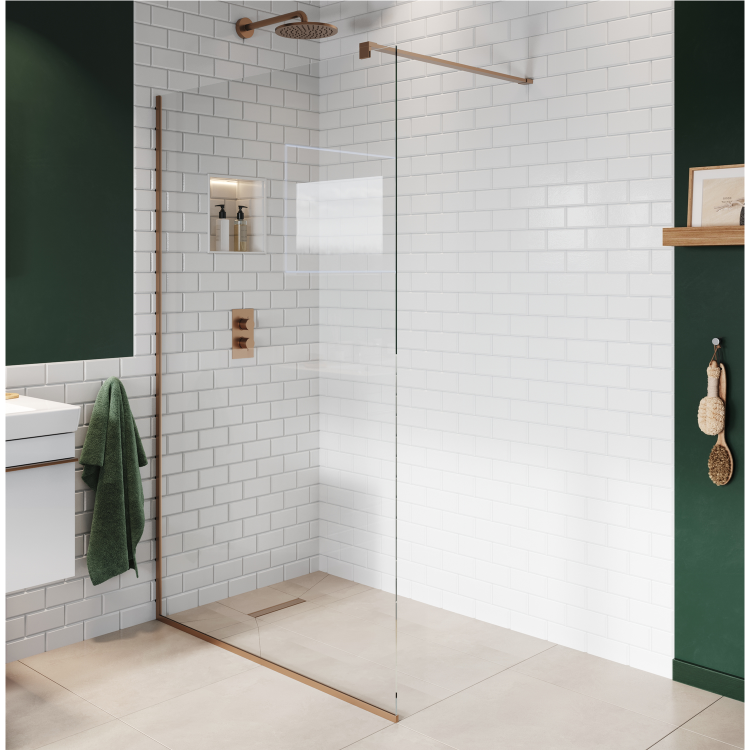 GRADE A1 - 745mm Bronze Frameless Wet Room Shower Screen with Wall Support Bar - Live Your Colour