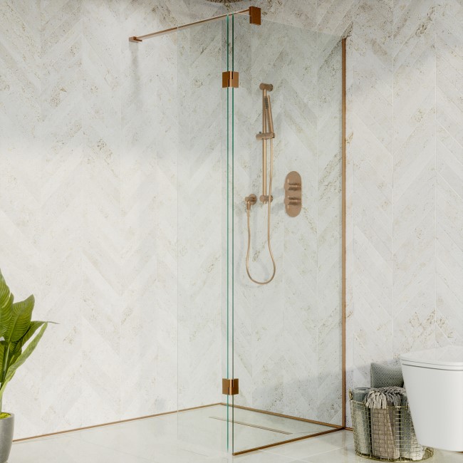 700mm Bronze Shower Screen for Wetroom & Walk In Shower with 350mm Hinged Flipper Panel - Live Your Colour