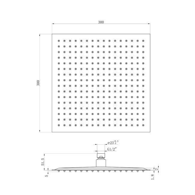 300mm Chrome Ultra Slim Square Rainfall Shower Head