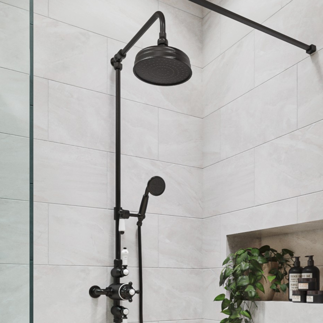 GRADE A1 - Traditional Exposed Thermostatic Shower Set Matt Black - Camden