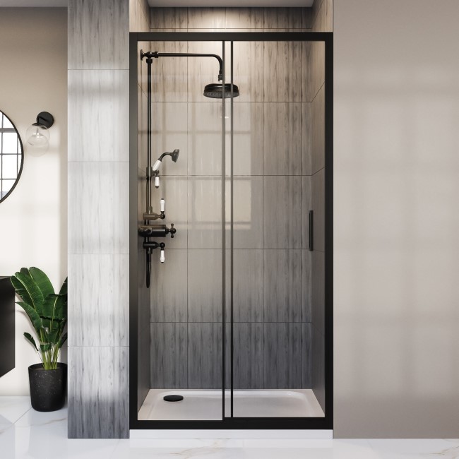 GRADE A1 - Traditional Exposed Thermostatic Shower Set Matt Black - Camden