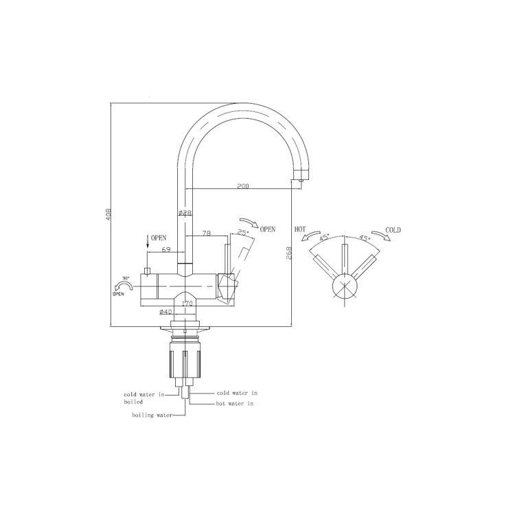 Black 3 in 1 Boiling water Tap - Pronto Vesta 