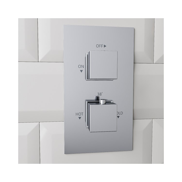 Chrome 1 Outlet Concealed Thermostatic Shower Valve with Dual Control - Cube