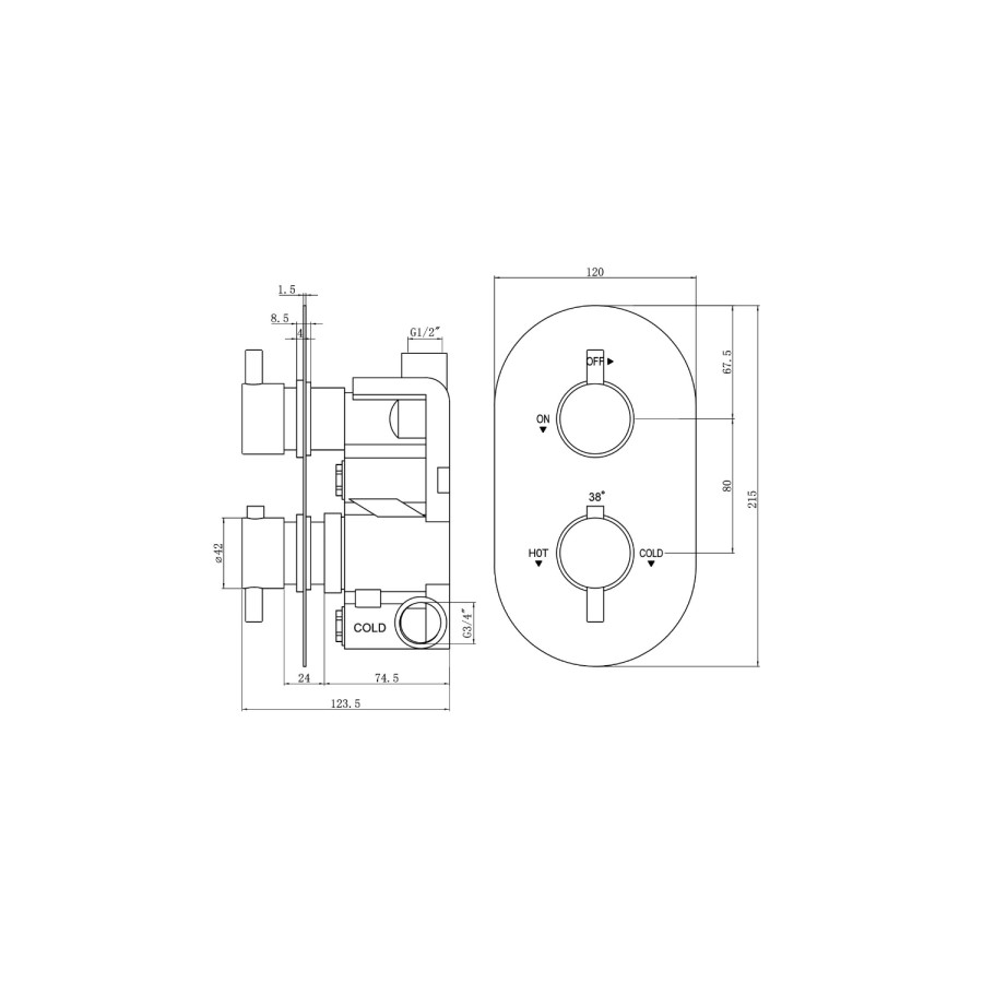 GRADE A2 - Flow round twin shower valve - 1 outlet