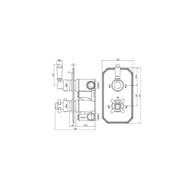 Cambridge traditional twin shower valve with diverter - 2 outlets