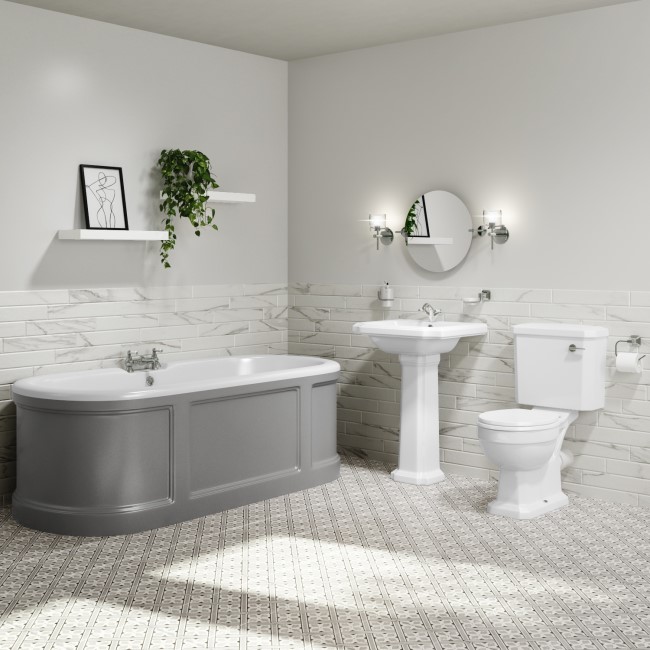 Grey Freestanding Double Ended Roll Top Bath 1700 x 750mm - Baxenden