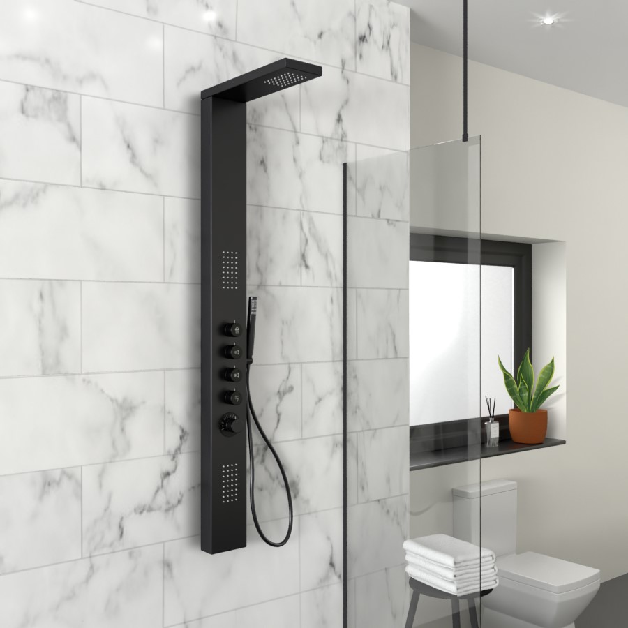 Black Thermostatic Tower Shower with Pencil Hand Shower - Provo