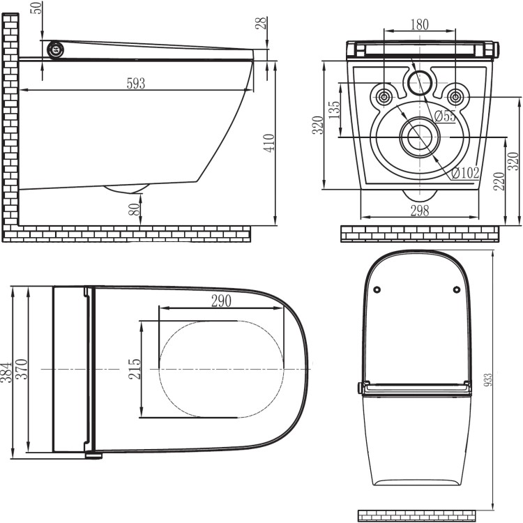 Wall Hung Smart Bidet Toilet Square - Purificare