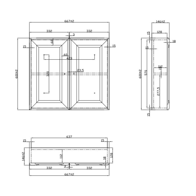 Double Door Dark Grey Mirrored Bathroom Cabinet 667 x 600mm - Westbury