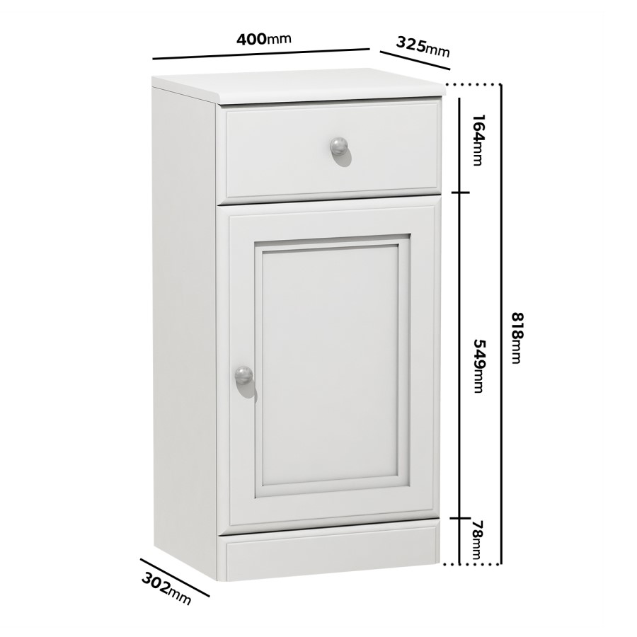 Single Door White Freestanding Storage Cabinet 400 x 818mm - Westbury