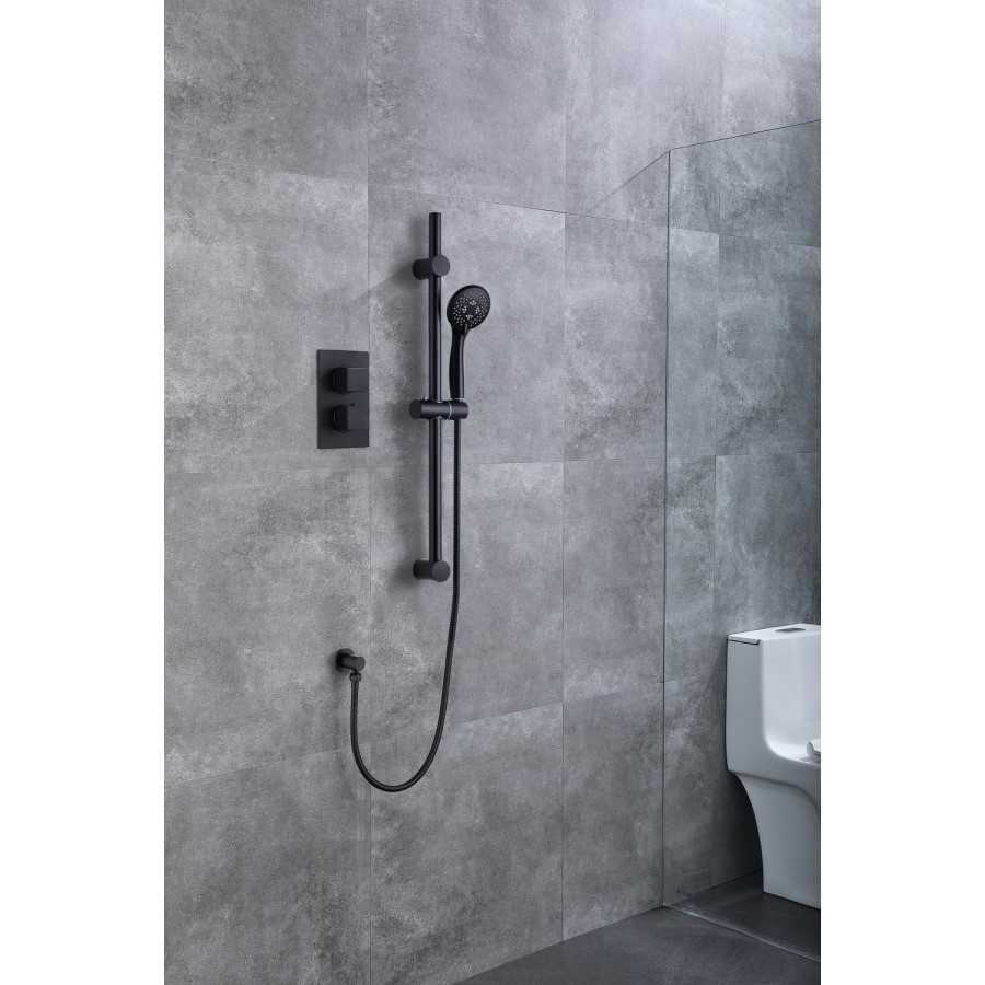 GRADE A2 - Black Round Adjustable Height Slide Rail Kit with Hand Shower - Arissa