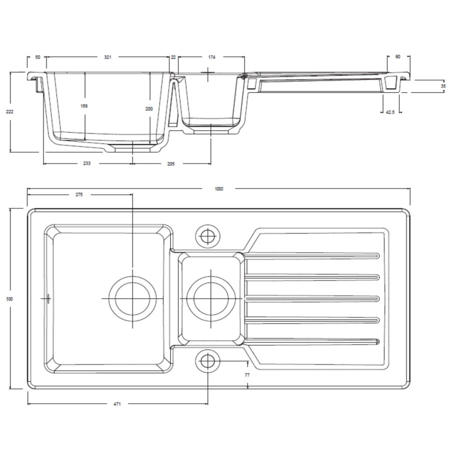 GRADE A1 - 1.5 Bowl Inset White Ceramic Kitchen Sink with Reversible Drainer - Alexandra