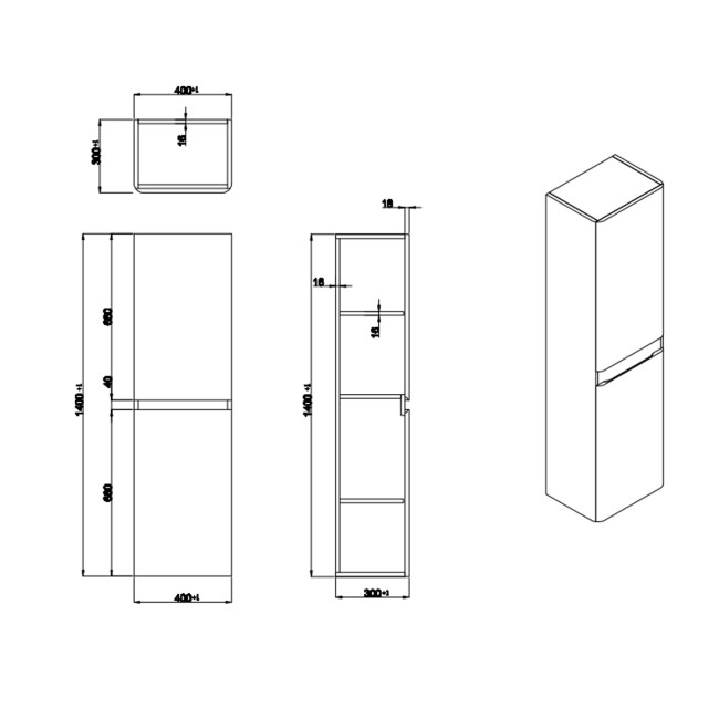 GRADE A2 - Double Door Dark Grey Wall Hung Tall Bathroom Cabinet 400 x 1400mm - Pendle