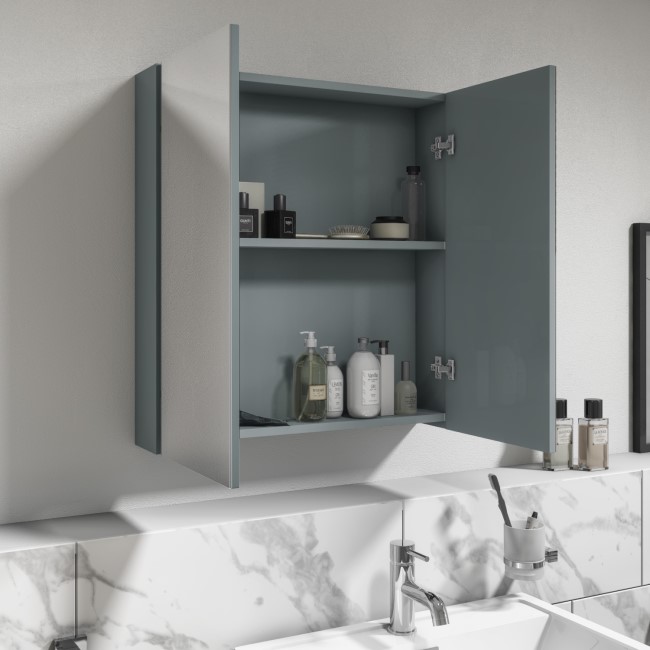 Double Door Light Grey Mirrored Bathroom Cabinet 600 x 650mm - Pendle