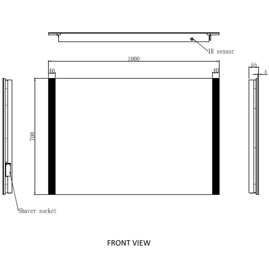 Rectangular Heated Bathroom Mirror with Lights & Shaver Socket 1000 x 700mm -Pegasus